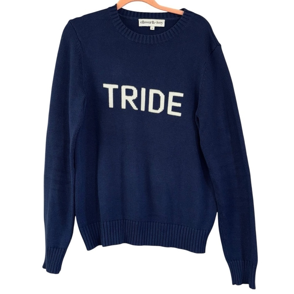 Ellsworth + Ivey Tride Navy White Knit Crewneck Sweater Womens M Preppy Luxe